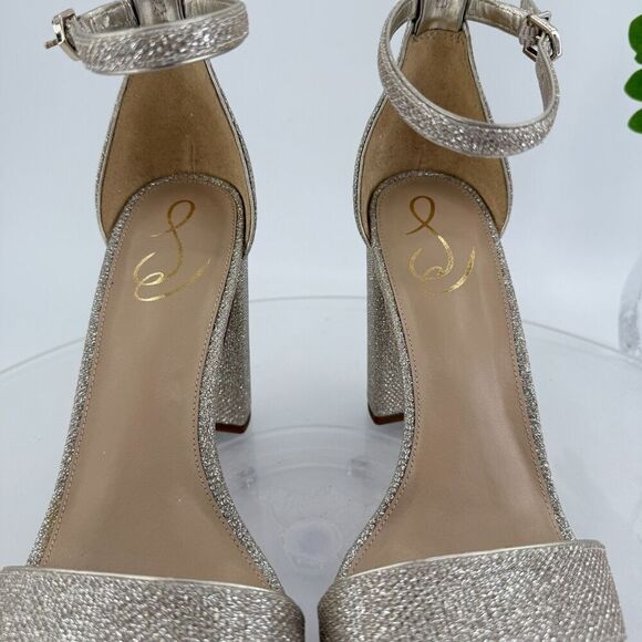Sam Edelman Womens Yaro Sandals Ankle Strap Block Heel Gold Shimmer Size 10 Prom - Picture 15 of 16